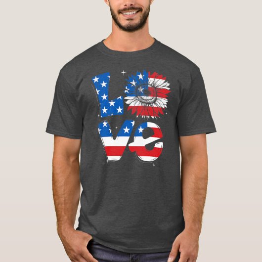 4de juli Love Sunflower Patriotic American T-shirt (Voorkant)