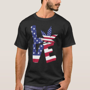 4de juli Love Weed Patriotic American Flag T-shirt