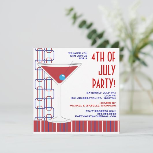 4de juli Martini Cocktail Party Uitnodiging (Staand voorkant)