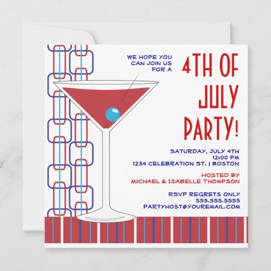 4de juli Martini Cocktail Party Uitnodiging (Voorkant)
