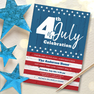 4de juli Modern Patriotic American Rustic Wood Kaart