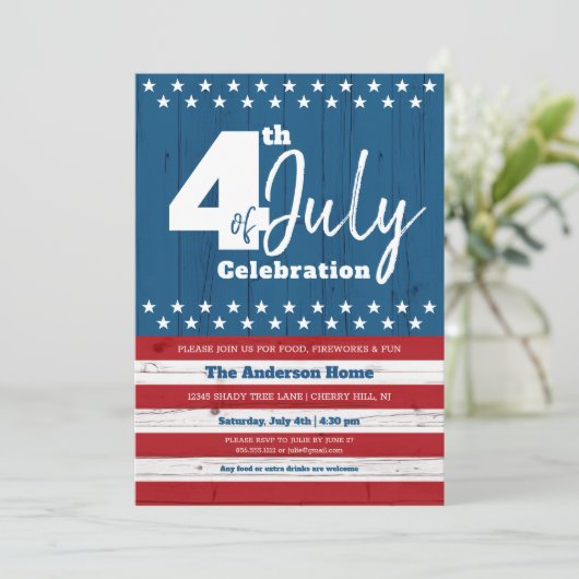 4de juli Modern Patriotic American Rustic Wood Kaart (Staand voorkant)