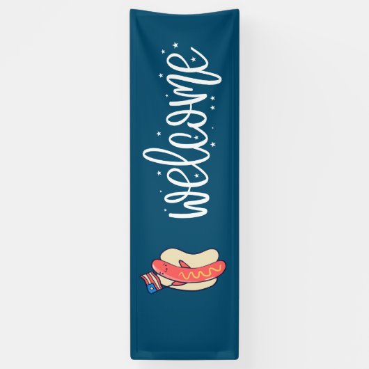 4de juli Onafhankelijkheidsdag Amerikaanse hotdog Spandoek (Verticaal)