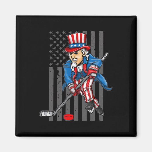 4de juli Oom Sam Ice Hockey Boys American Fla Magneet (Voorkant)