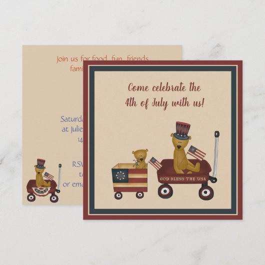 4de juli op TED Bear op Parade Party Kaart (Voorkant / Achterkant)