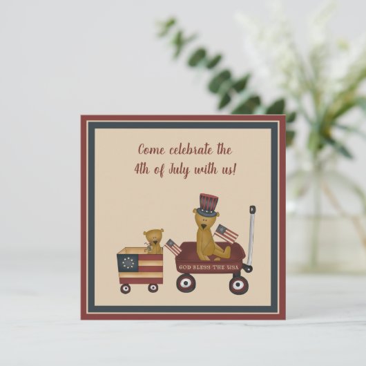 4de juli op TED Bear op Parade Party Kaart (Staand voorkant)