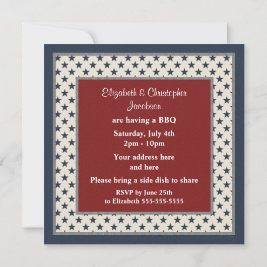 4de juli Partij Oom Sam Pet nodigt uit Kaart (Achterkant)