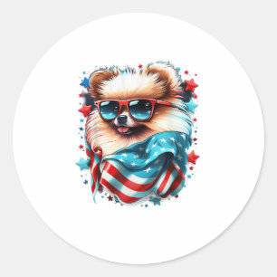 4de juli Patriotic Pommeren Dog VS-vlag Ronde Sticker