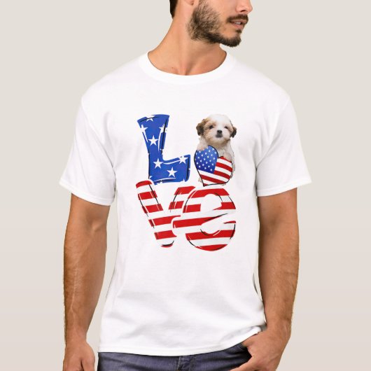 4de juli patriottisch LOVE Teddy Bear Dog American T-shirt (Voorkant)