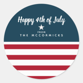 4de juli Patriottisch Rood Blauw Gepersonaliseerd Ronde Sticker