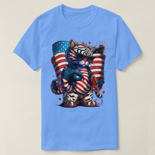 4de juli patriottische Bengaalse tijger VS-vlag T-shirt (Design voorkant)