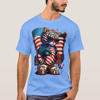 4de juli patriottische Bengaalse tijger VS-vlag T-shirt