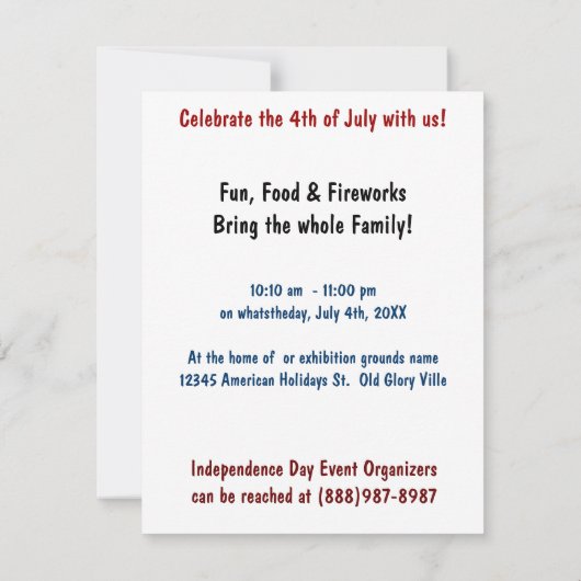 4de juli Picnic Independence Day Uitnodiging (Achterkant)