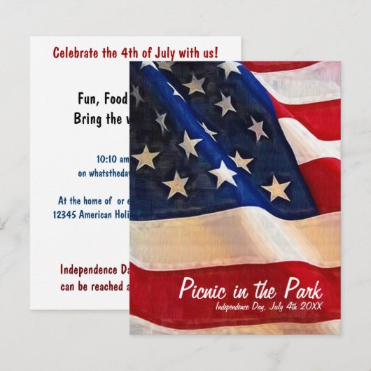 4de juli Picnic Independence Day Uitnodiging (Voorkant / Achterkant)