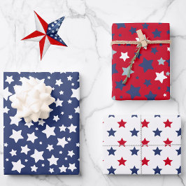 4de juli Red White Blue Stars 3 Inpakpapier Vel