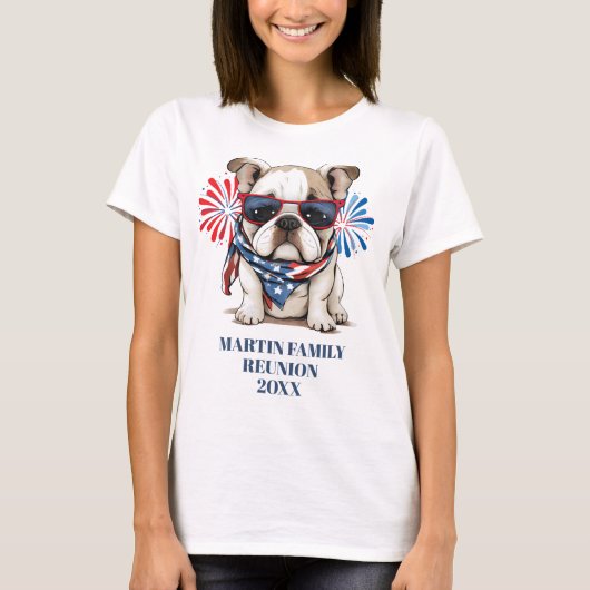 4de juli Reunion Red Blue Bulldog T-shirt (Voorkant)