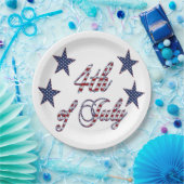 4de juli: Rode, blauwe tekststerren en stripes Papieren Bordje (Feest)