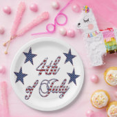 4de juli: Rode, blauwe tekststerren en stripes Papieren Bordje (Feest)