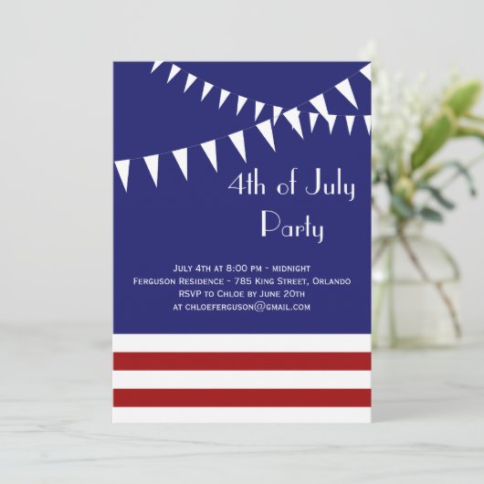 4de juli Rood, Wit & Blauwe Partij Uitnodiging (Staand voorkant)