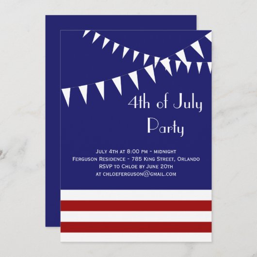4de juli Rood, Wit & Blauwe Partij Uitnodiging (Voorkant / Achterkant)