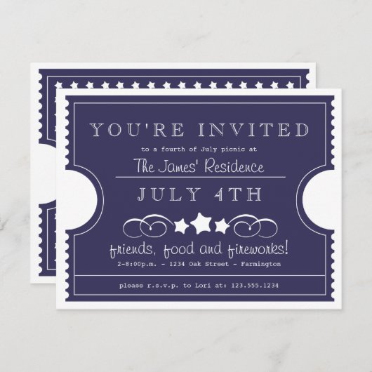 4de juli Ticket Uitnodiging (Voorkant / Achterkant)