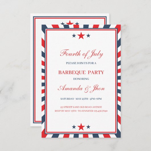 4de juli Uitnodiging, Onafhankelijkheidsdag, BBQ Kaart (Voorkant / Achterkant)