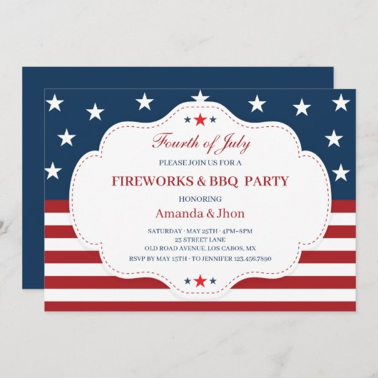 4de juli Uitnodiging, Onafhankelijkheidsdag, BBQ Kaart (Voorkant / Achterkant)