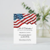 4de juli Uitnodiging Red White Blue Flag Waving (Staand voorkant)