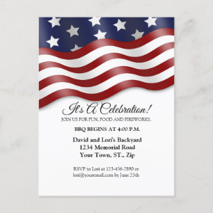 4de juli Uitnodiging Red White Blue Flag Waving Briefkaart