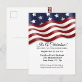 4de juli Uitnodiging Red White Blue Flag Waving Briefkaart (Voorkant / Achterkant)