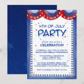 4de juli Uitnodiging Red White Blue Star Border (Voorkant / Achterkant)