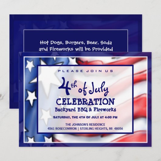 4de juli Uitnodiging tot feestvieren (Voorkant / Achterkant)