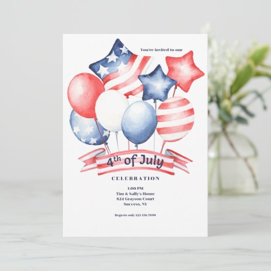 4de juli Uitnodiging van Balloons (Staand voorkant)