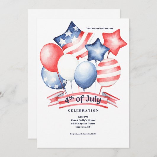 4de juli Uitnodiging van Balloons (Voorkant / Achterkant)