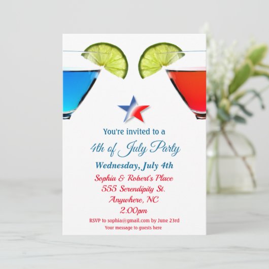 4de juli uitnodiging van Cocktail Party (Staand voorkant)