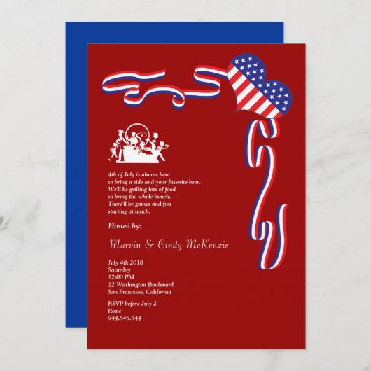 4de juli uitnodiging voor een blokpartij in het ba (Voorkant / Achterkant)