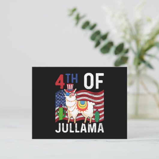 4de juli van juli jlama patriottische amerikaanse  briefkaart (Staand voorkant)