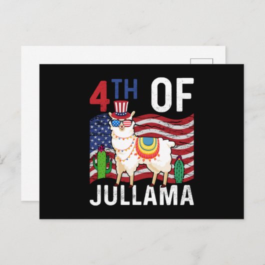 4de juli van juli jlama patriottische amerikaanse  briefkaart (Voorkant / Achterkant)