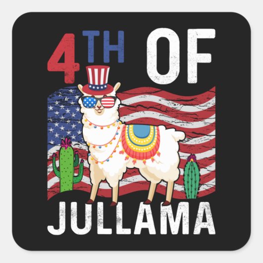 4de juli van juli jlama patriottische amerikaanse  vierkante sticker (Voorkant)