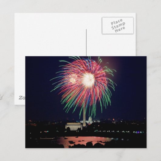 4de juli Vuurwerk, het briefkaart van Washington D (Voorkant / Achterkant)