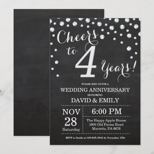 4de trouwdag krijtbord zwart zilver kaart (Voorkant / Achterkant)