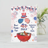 4de van JULY American Flag Fireworks BBQ Party Kaart (Staand voorkant)