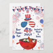 4de van JULY American Flag Fireworks BBQ Party Kaart (Voorkant / Achterkant)
