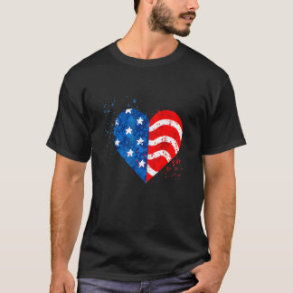 4de van JULY LOVE HEART American Freedom USA Vlag T-shirt