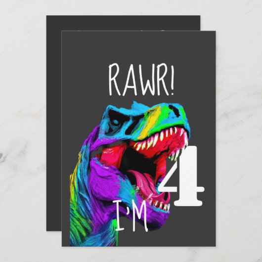 4de verjaardag Dinosaur Roar Kaart (Voorkant / Achterkant)