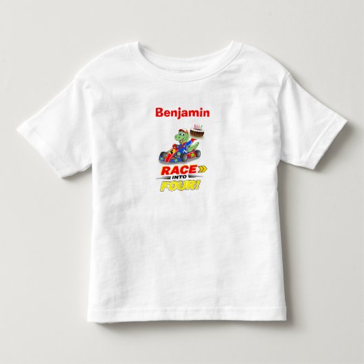  4de verjaardag Dinosaurus Race Auto Klaar Af  Kinder Shirts (Voorkant)