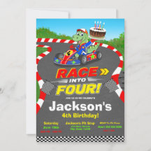 4de verjaardag dinosaurus raceauto klaar, zet, uit