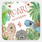 4de verjaardag dinosaurus vierkante sticker (Voorkant)