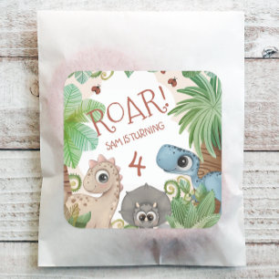 4de verjaardag dinosaurus vierkante sticker