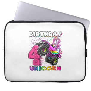 4de verjaardag eenhoorn monstertruck verjaardagsfe laptop sleeve